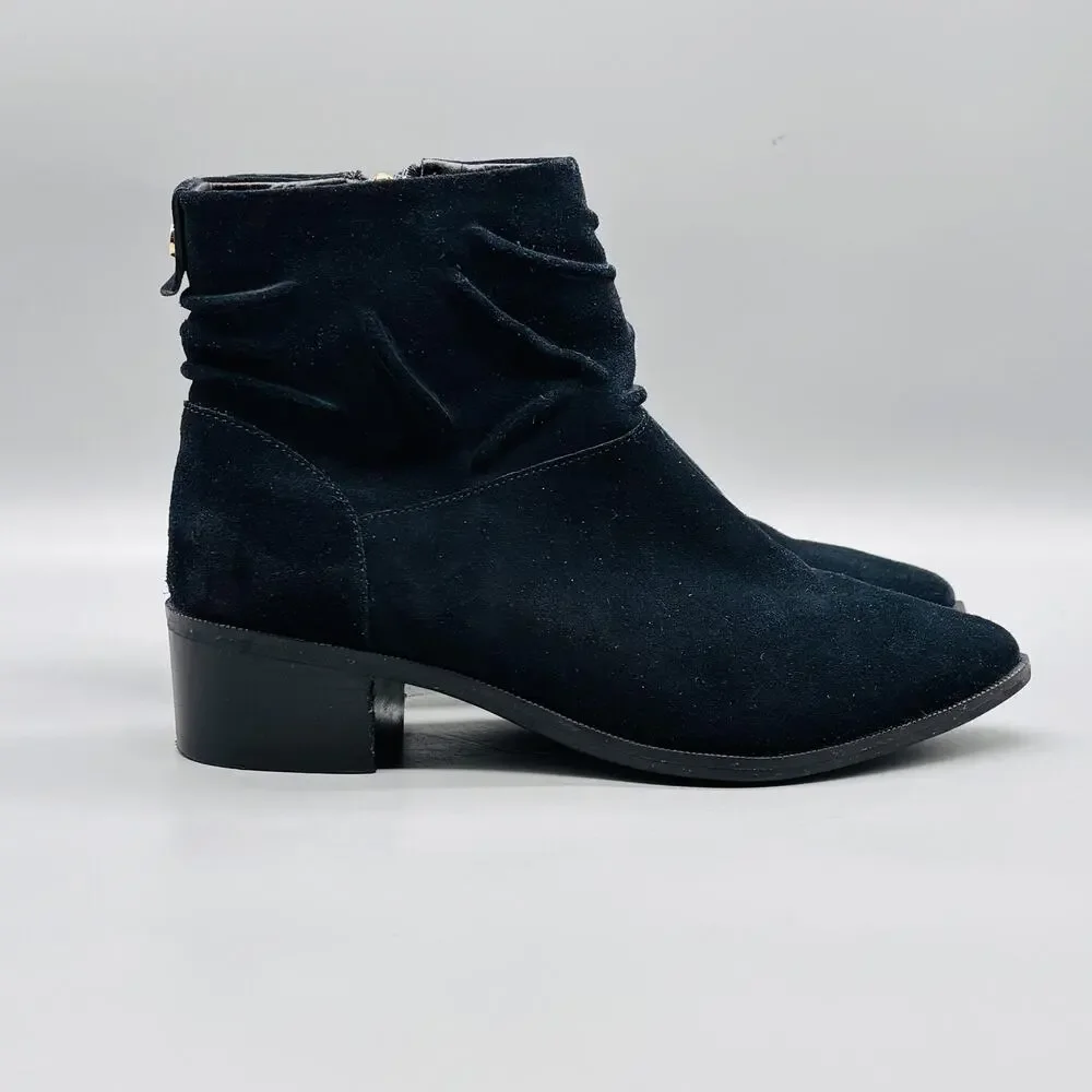 Cole Haan Boots Womens 6.5 Black Suede Ankle Booties Side Zip Heel Casual Dressy